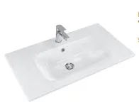 Mineralmarmorwaschtisch weiss, mit Armaturbohrung und externem Überlauf, Becken rechts - 2x61x46 cm
