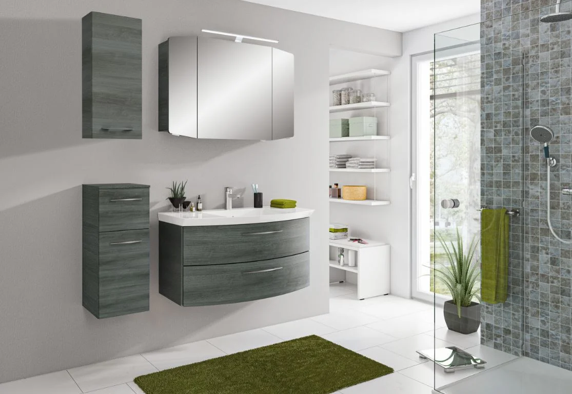 Pelipal Cassca Set in Sangallo Grau mit Mineralmarmorwaschtisch und Spiegelschrank - 100 cm - Ansicht 4