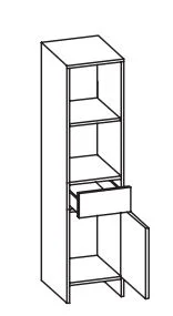 350.043257 Midischrank / 1 Drehtüre / 1 Schubkasten / 2 Regalfächer / 1 Einlegeboden / stehend / Breite 33 cm / Höhe 136,2 cm / Tiefe 28 cm