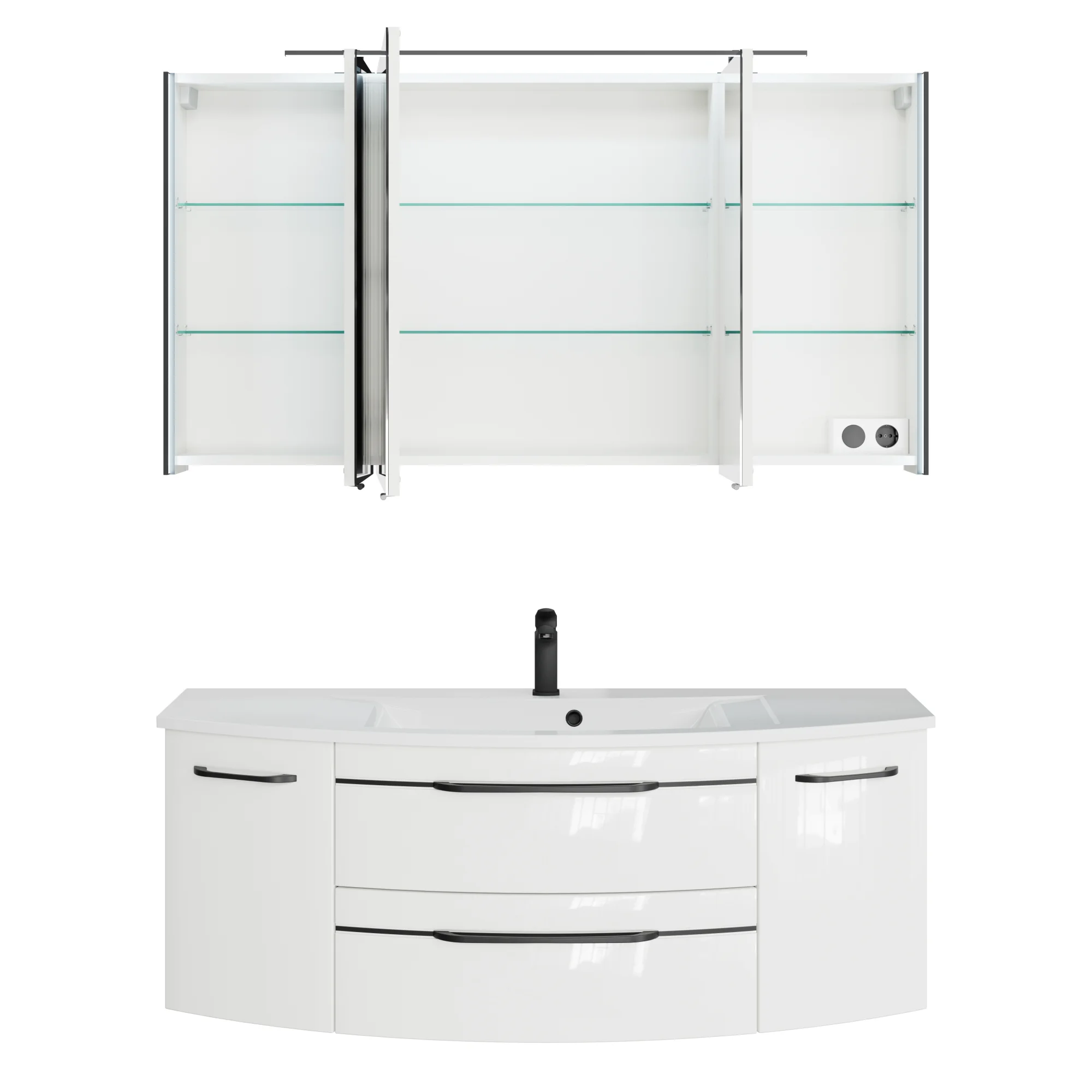 Pelipal 7045 Badmöbel Kombination 130 cm - mit Einzelwaschtisch mit Spiegelschrank - Ansicht 3
