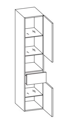 342.013527 Hochschrank / 2 Drehtüren / 1 Nische / 1 Schubkasten / 3 Einlegeböden / inklusive Türdämpfer
