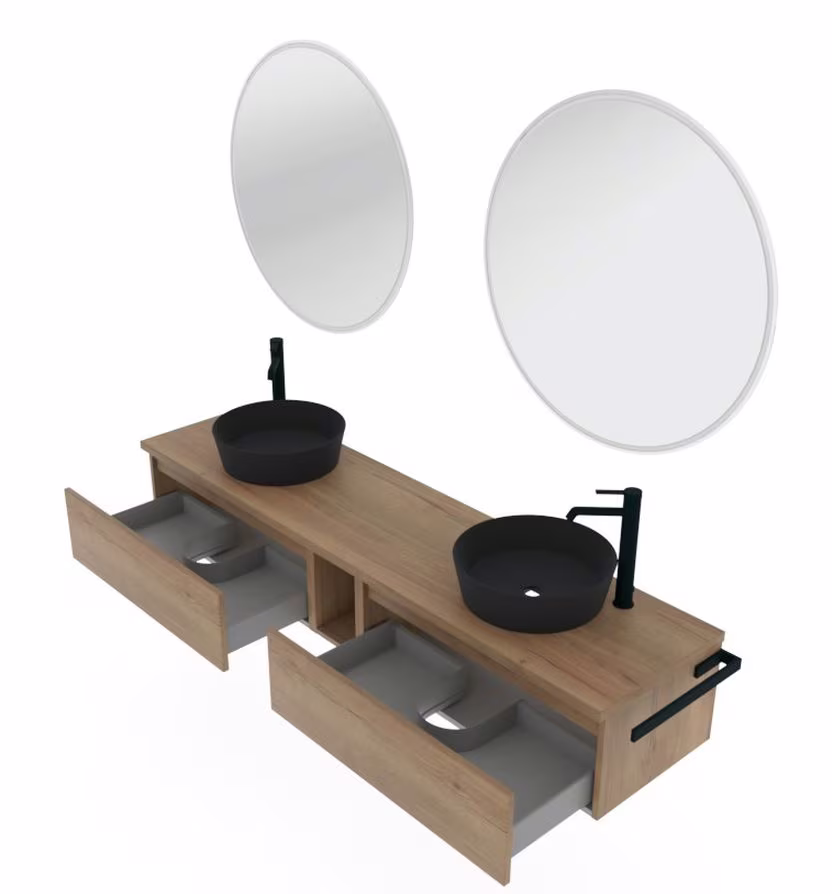 Puris Vialli Badmöbel Set - 180 cm mit Aufsatz-Doppelwaschtisch - Ansicht 3