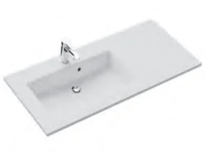 Solid Surface Waschtisch weiss matt, mit Armaturbohrung und Überlauf, Becken links - 2x113x50 cm