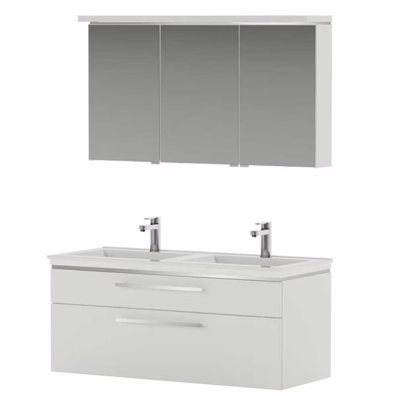 Puris Cool Line Badmöbelset mit Doppelwaschtisch 120 cm - mit Spiegelschrank Serie B