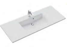 Solid Surface Waschtisch weiss matt, mit Armaturbohrung und Überlauf, Becken mittig - 2x133x50 cm