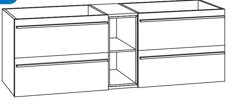 WMKAEA14 Waschtischunterschrank mit 4 Auszügen, 1 Einschubregal mittig, Maße: 140x47,8x44,5 cm