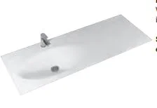 Krion-Waschtisch weiss matt, mit Armaturbohrung und Clou-Überlauf, Becken links - 0,9x133x49,3 cm