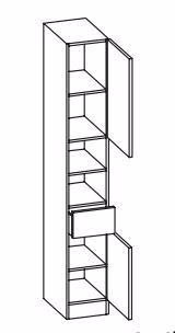 335.013029 Hochschrank / 2 Drehtüren / Nische / 1 Schubkasten / 3 Einlegeböden / Breite 30 cm / Höhe 195,5 cm / Tiefe 33 cm - stehend