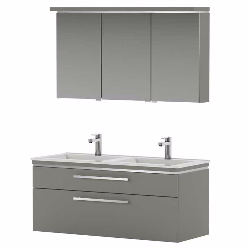 Puris Cool Line Badmöbelset mit Doppelwaschtisch 120 cm - mit Spiegelschrank Serie A