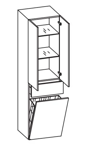 342.015022 Hochschrank / 2 Drehtüren / 2 Einlegeböden / 1 Schubkasten / 1 Wäschekippe / inklusive Türdämpfer