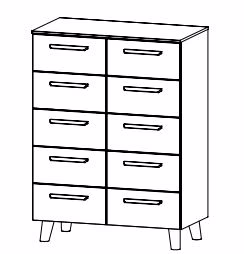 Schubkommode mit 10 Schubkästen / Füße und Griffe Wildeiche massiv / Breite 80 cm / Höhe 109 cm / Tiefe 42 cm