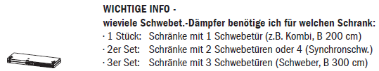 Schwebetürendämpfer - 1 Stück (Bis zu einer Breite von 200cm)