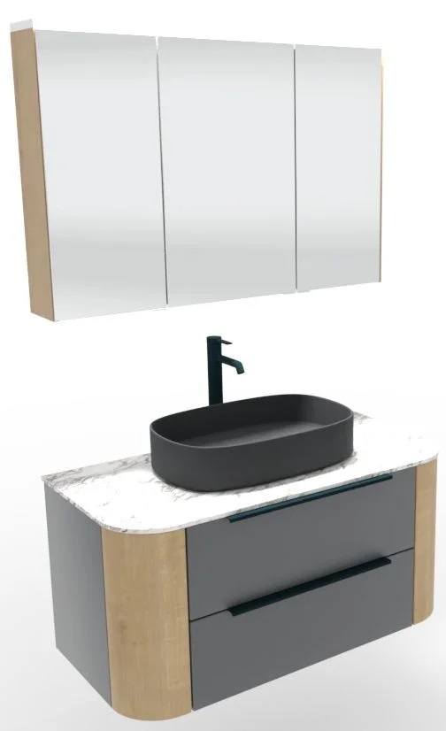 Puris Veluna Badmöbelset mit Aufsatzwaschtisch und Spiegelschrank - 100 cm - Ansicht 4