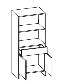350.046057 Midischrank / 2 Drehtüren / 1 Schbukasten / 2 Regalfächer / 1 Einlegeboden / stehend / Breite 62 cm / Höhe 136,2 cm / Tiefe 28 cm