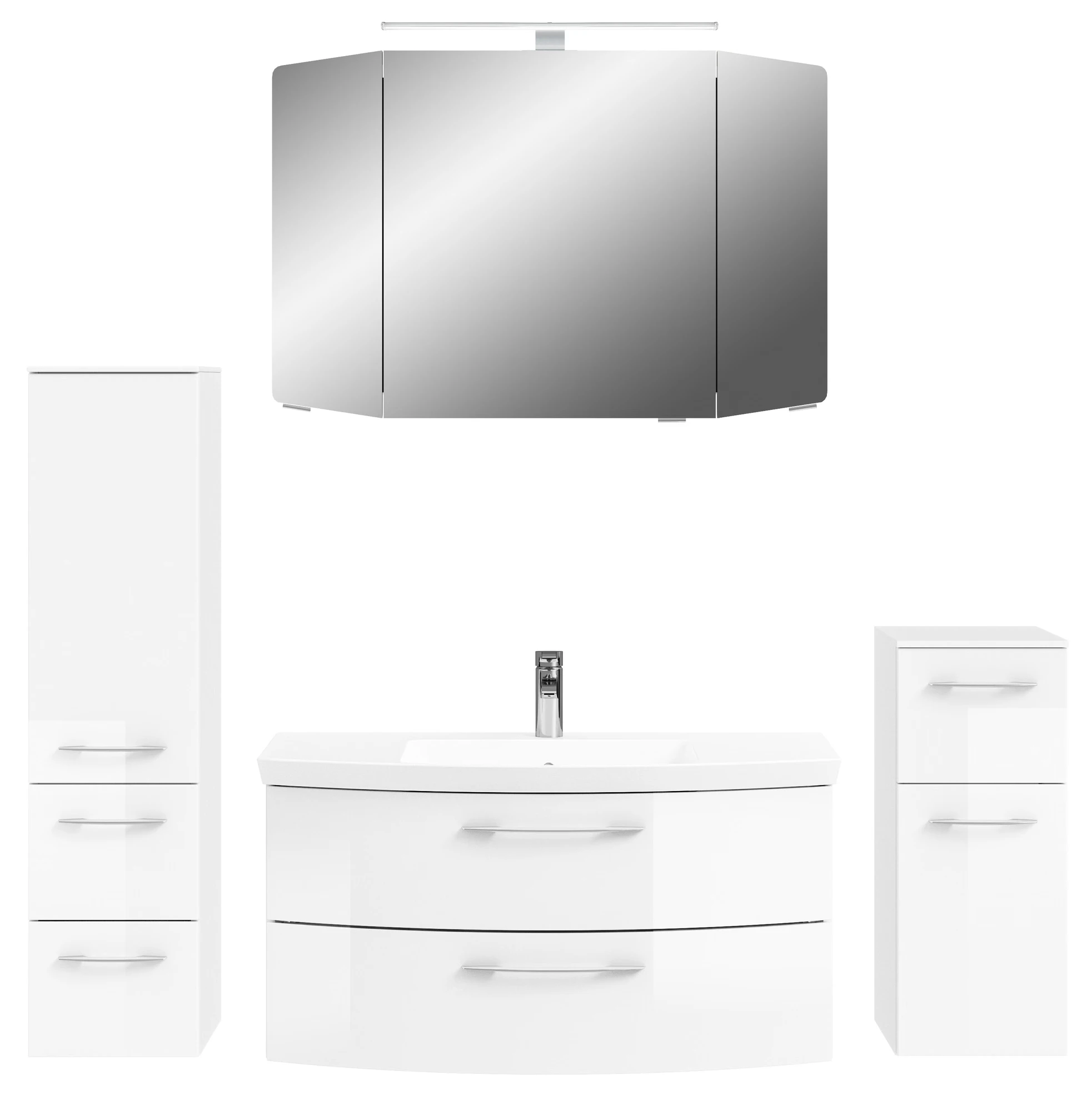 Pelipal Cassca Set in Weiss Glanz mit Mineralmarmorwaschtisch und Spiegelschrank - 100 cm