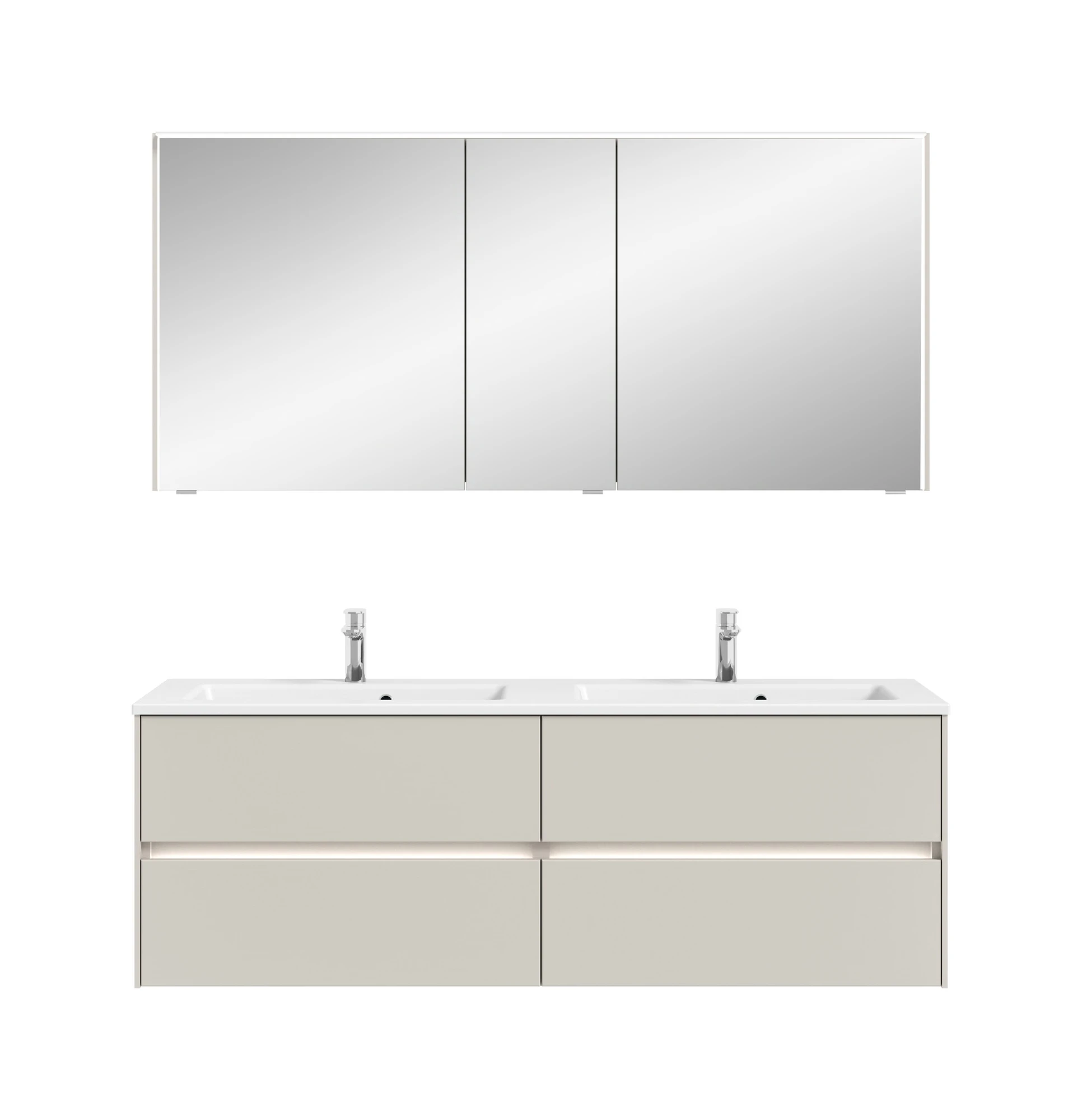 Pelipal 6010 Badmöbel-Set, Doppelwaschplatz, 153 cm – Unterschrank und Spiegelschrank wählbar