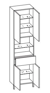 311.015029 - Problemlöser Hochschrank / 4 Drehtüren / 2 Nischen / 1 Schubkasten / 4 Einlegeböden / 2 Füße