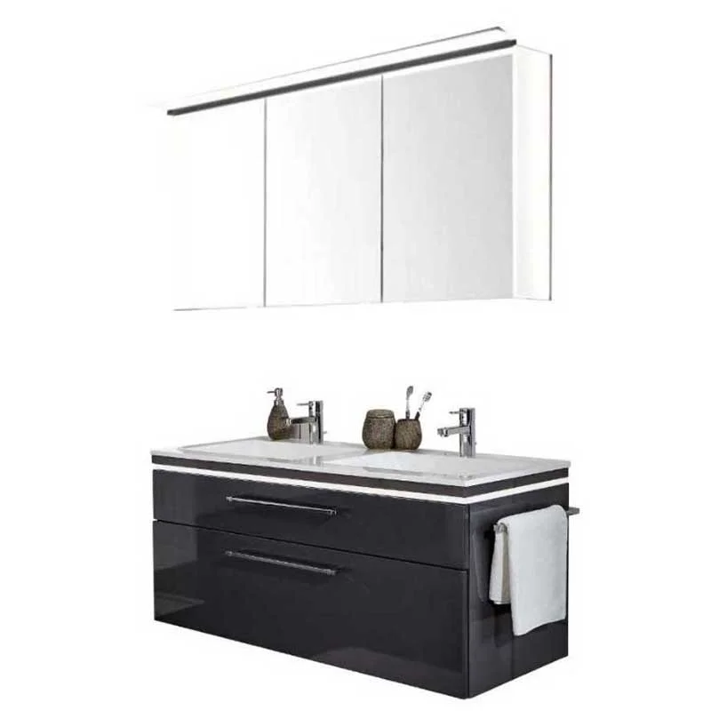 Puris Cool Line Badmöbelset mit Doppelwaschtisch 120 cm - mit Spiegelschrank Serie C