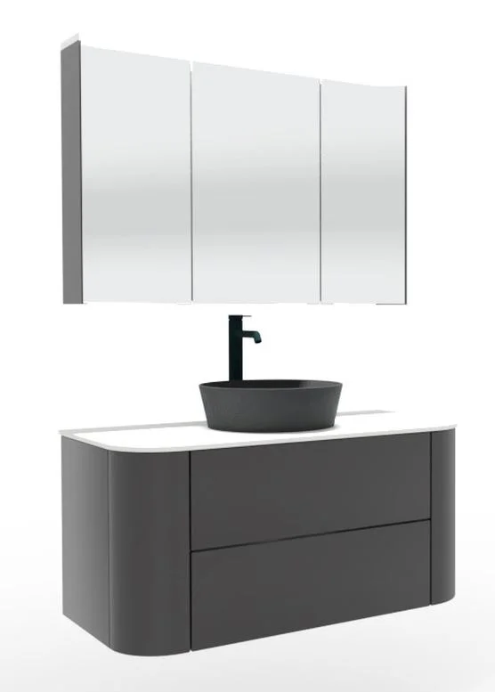 Puris Veluna Badmöbelset mit Aufsatzwaschtisch und Spiegelschrank - 100 cm