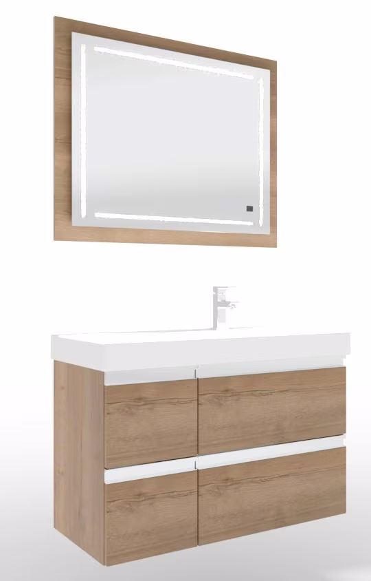 Puris c!puro Badmöbel Set - 90 cm mit Ablagefläche links / mit 4 Auszügen