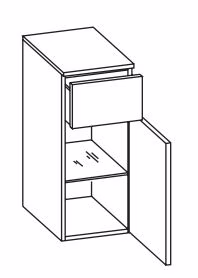 936.013040 Unterschrank / 1 Drehtüre / 1 Schubkasten / 1 Einlegeboden / inklusive Türdämpfer / Breite 30 cm / Höhe 72 cm / Tiefe 33 cm