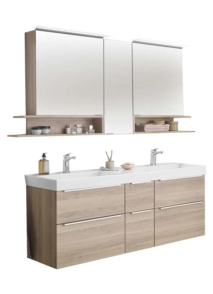 Puris c!mano Badmöbel Set - 152 cm Doppelwaschtisch & Spiegelschrank - Sofort lieferbar - Ansicht 2