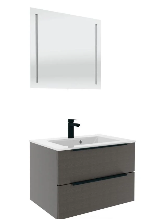 Puris Fresh Badmöbel Set mit Mineralmarmor- oder Glaswaschtisch - 70 cm