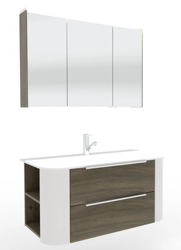 Puris Veluna Badmöbelset mit Stonepluswaschtisch und Spiegelschrank - 100 cm - Ansicht 3