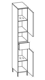 311.013029 - Hochschrank / 2 Drehtüren / Nische / 1 Schubkasten / 2 Einlegeböden / stehend - 4 Füße