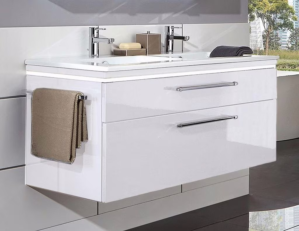 Puris Cool Line Doppelwaschtisch mit Unterschrank 122 cm breit - Keramik