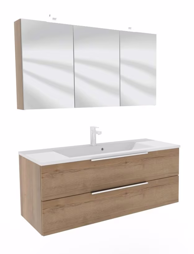 Puris Fresh Badmöbel Set mit Mineralmarmor- oder Glaswaschtisch - 120 cm
