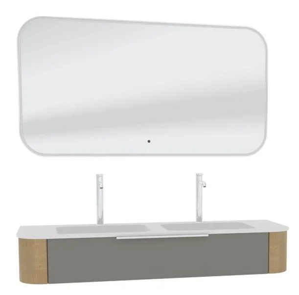 Puris Veluna Badmöbelset mit Doppelwaschtisch, ein Auszug und Badspiegel - 150 cm - Ansicht 2