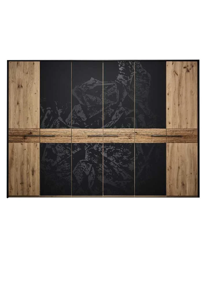 Thielemeyer Steel Drehtürenschrank / 6-türig mit 4 Colorglastüren und Kristallmotiv