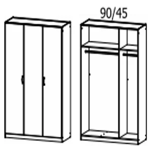 3732 Drehtürenschrank, 3-türig 136x197x54 cm