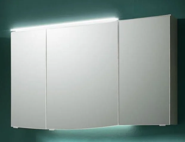 SEAE00112L Spiegelschrank mit 3 Drehtüren - einfach verspiegelt / 3 Drehtüren - einfach verspiegelt, 6 Glaseinlegeböden, Anschlag von links: R L L, optional mit Aufsatzleuchte und Waschplatzbeleuchtung erhältlich, 70 cm hoch / 120 cm breit / 17 cm tief