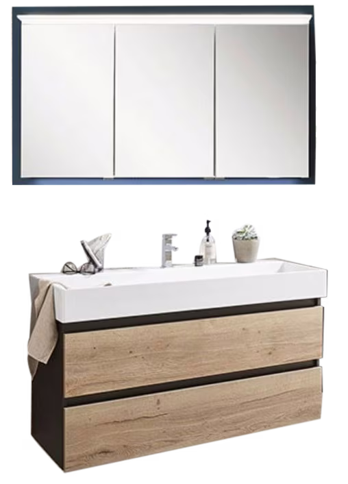 Puris 4Landa - Badmöbelset mit Einzelwaschtisch und Spiegelschrank - Sofort lieferbar - Sonderpreis