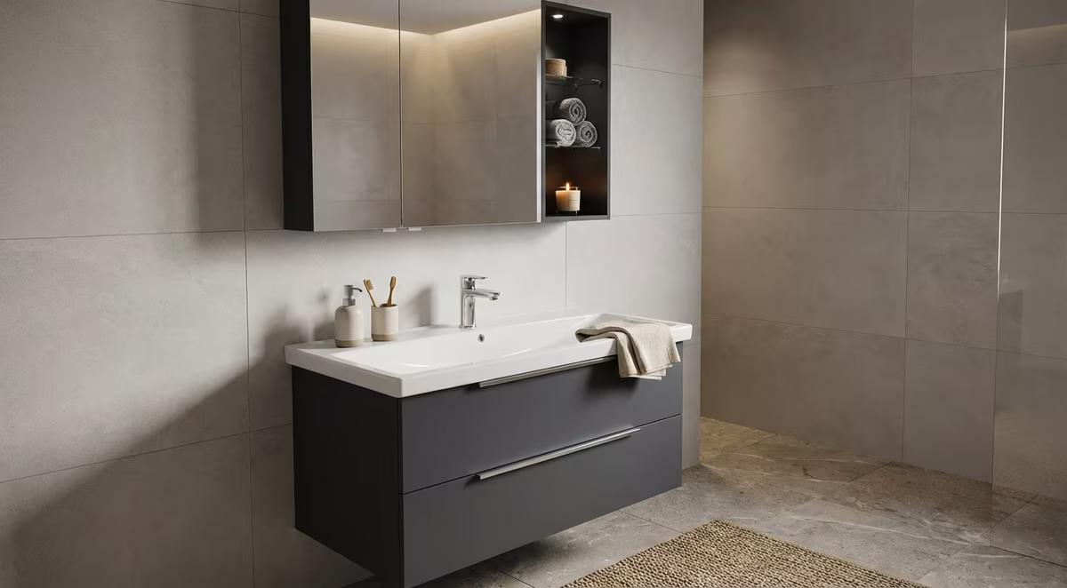 Pelipal 6090 Badmöbelset 100 cm - mit Spiegelschrank und Regal - Ansicht 3