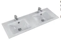 Glas-Doppelwaschtisch optiwhite, mit Armaturbohrung und externem Überlauf - 1,5x121x46 cm
