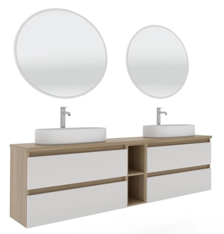 Puris Vialli Badmöbel Set - 180 cm mit Aufsatz-Doppelwaschtisch