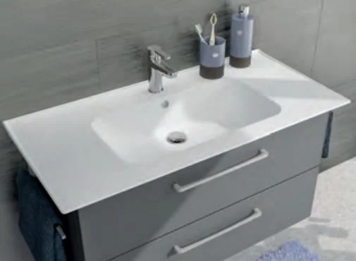 Keramik-Waschtisch Weiß matt / Höhe 2,4 cm / Breite 80 cm / Tiefe 46,8 cm Weiß Matt (02), mit Armaturbohrung und integriertem Überlauf