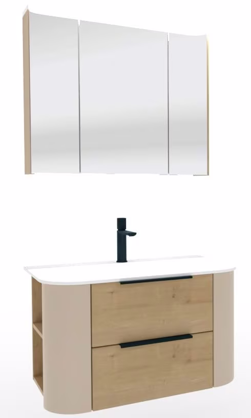 Puris Veluna Badmöbelset mit Stonepluswaschtisch und Spiegelschrank - 80 cm