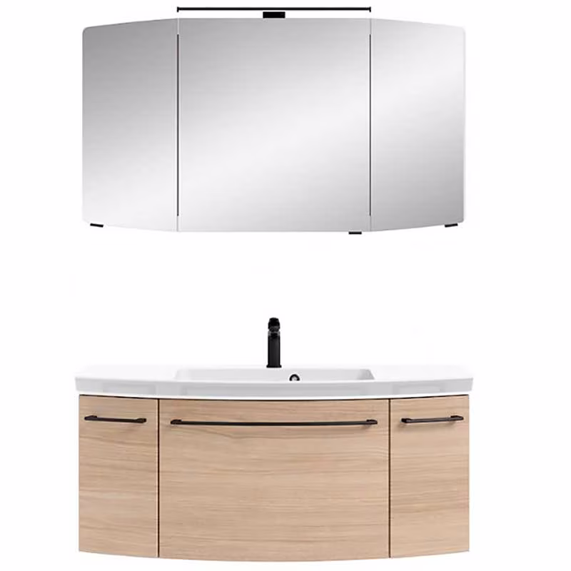 Pelipal Cassca Set in Tropea Eiche mit Mineralmarmorwaschtisch und Spiegelschrank - 120 cm