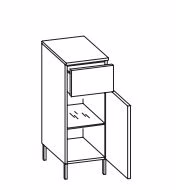 311.013040 - Unterschrank / 1 Drehtüre / 1 Schubkasten / 1 Einlegeboden / Abdeckplatte / 4 Füße - stehend