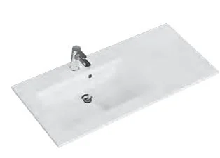 Mineralmarmorwaschtisch weiss, mit Armaturbohrung und Überlauf, Becken links - 2x113x50 cm