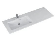 Mineralmarmorwaschtisch weiss, mit Armaturbohrung und Überlauf, Becken links - 2x133x50 cm