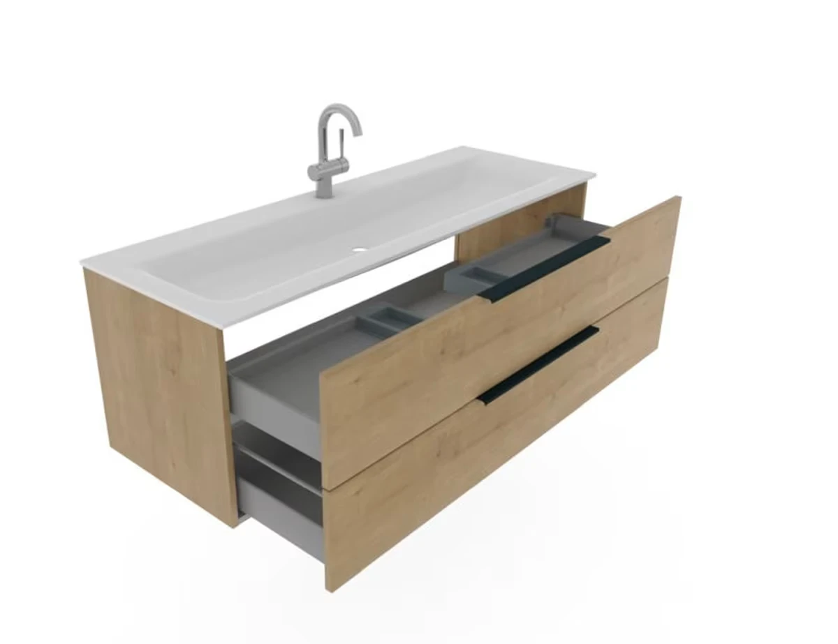 Puris Star Line Waschplatz 140 cm - mit Glaswaschtisch