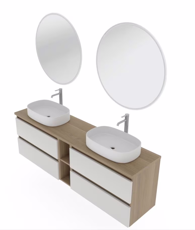 Puris Vialli Badmöbel Set - 180 cm mit Aufsatz-Doppelwaschtisch - Ansicht 6
