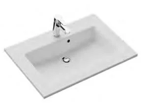 Solid Surface Waschtisch weiss matt, mit Armaturbohrung und Überlauf - 2x75x50 cm