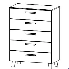 Schubkommode mit 5 Schubkästen / Füße und Griffe Wildeiche massiv / Breite 80 cm / Höhe 109 cm / Tiefe 42 cm