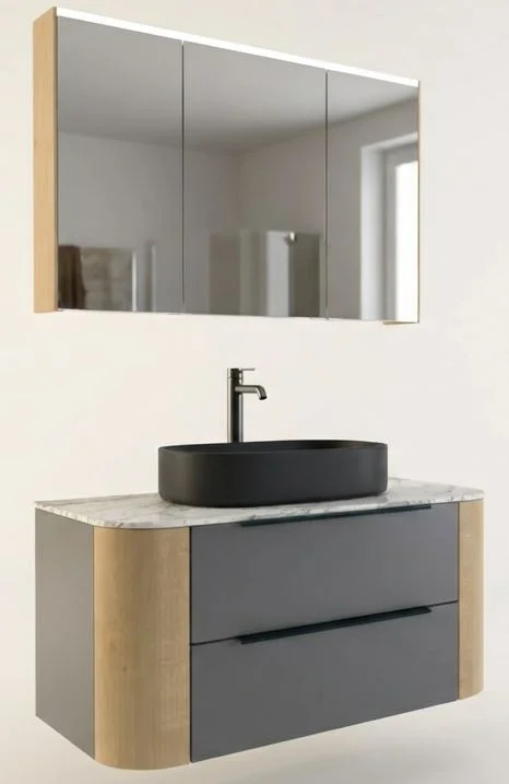 Puris Veluna Badmöbelset mit Aufsatzwaschtisch und Spiegelschrank - 100 cm - Ansicht 2